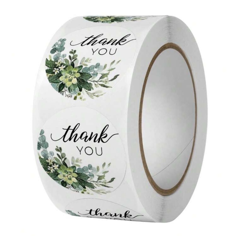 500  Green And White Thank You Stickers